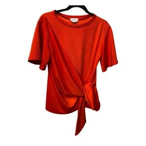 unique short sleeve orange blouse with waist detail
